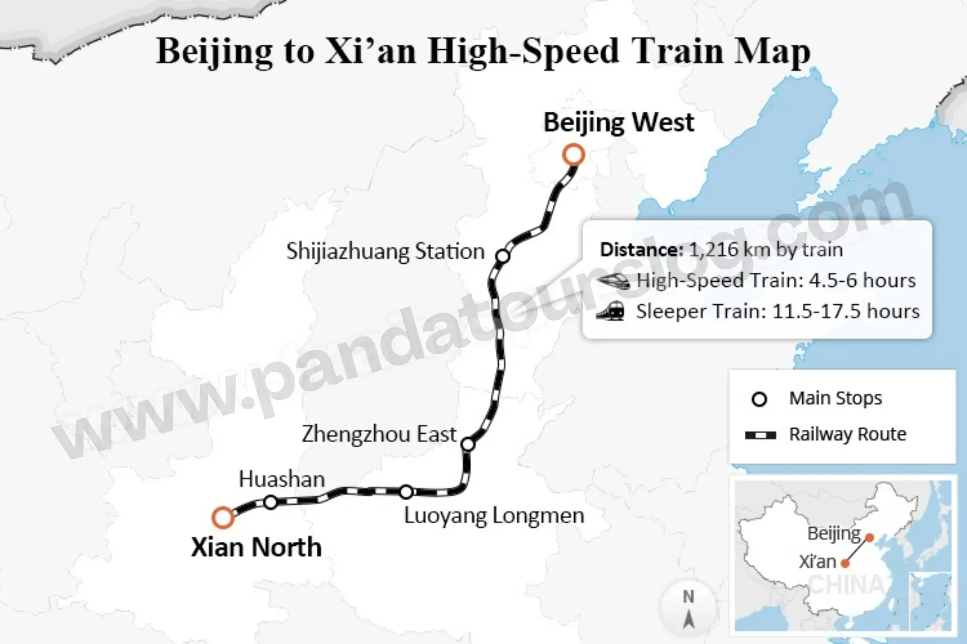 Beijing to Xi'an high speed train map