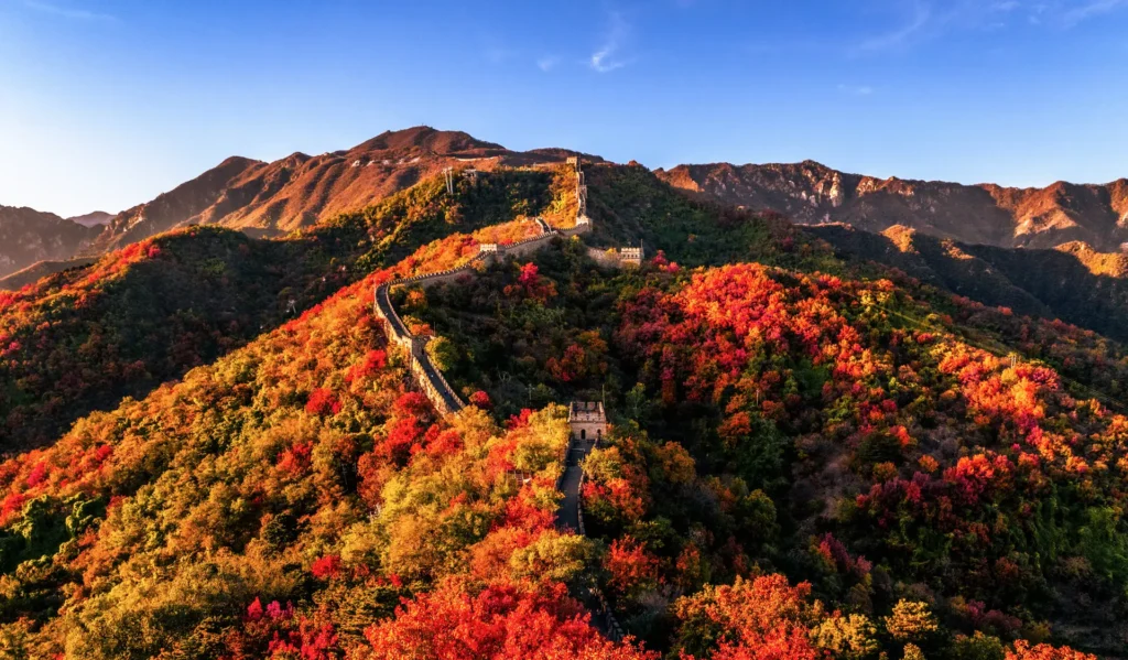 Great Wall of China in November with autumn colors